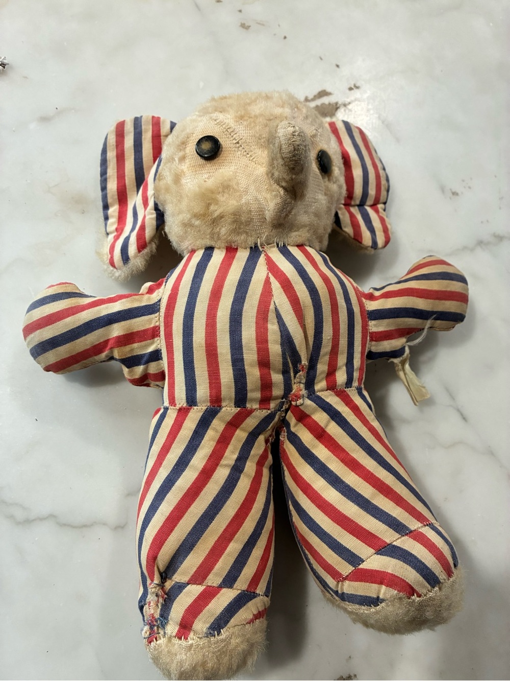 Cute Antique Vintage Stuffed Animal Elephant Plush  Button Eyes Fur